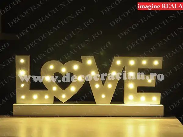Litere Love decorative din lemn leduri alb cald