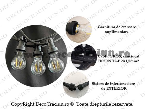 Ghirlanda luminoasa exterior IP65 uz profesionala leduri lumina calda statica