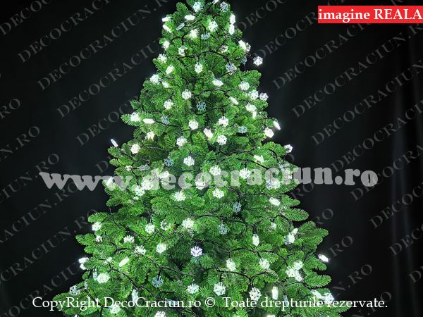 Ghirlanda luminoasa brad craciun 150 leduri albe decor fulgi de zapada