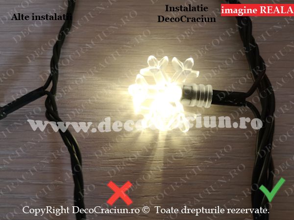 Instalatie luminoasa Craciun exterior 15m lungime fulgi de zapada leduri lumina calda