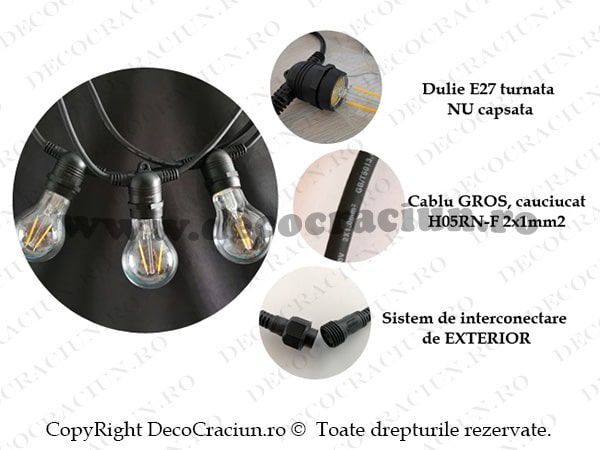 Ghirlanda luminoasa exterior 10m lungime becuri Edison lumina calda