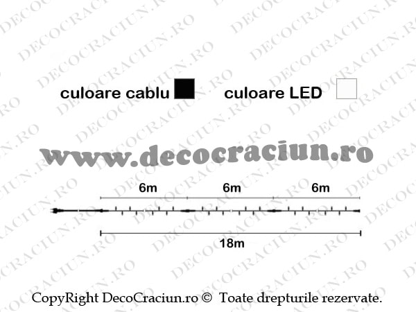 Instalatie lumini Craciun exterior 18m lungime 120 leduri albe lumina rece cablu negru cauciucat