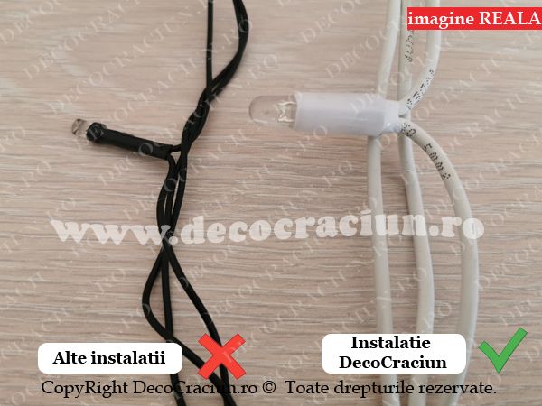 Instalatie lumini Craciun exterior 18m lungime 120 leduri alb cald cablu alb cauciucat