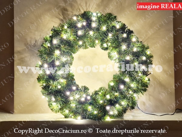 Coronita artificiala de Craciun leduri alb cald static 55cm decor semineu