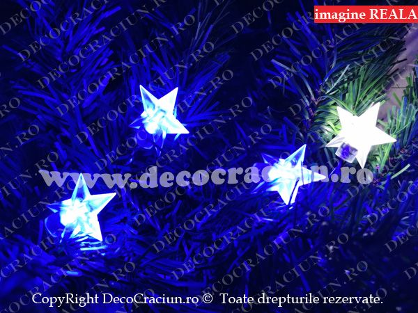 Ghirlanda artificiala brad craciun 50 leduri albastre decor stelute 2,7m lungime interior si exterior