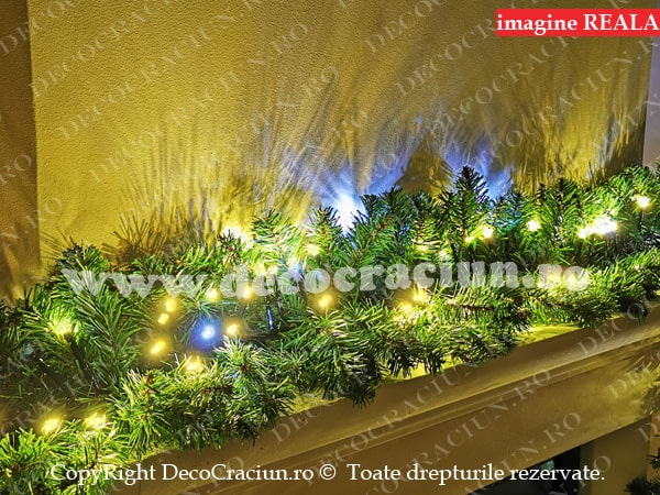 Ghirlanda artificiala brad craciun 2,7m lungime 180 leduri alb cald efect flash interior si exterior