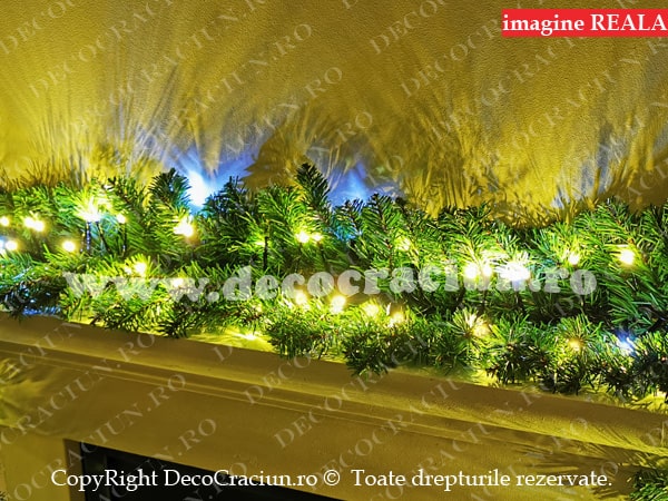 Ghirlanda artificiala brad craciun 2,7m lungime 180 leduri alb cald efect falsh interior si exterior