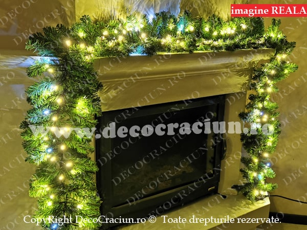 Ghirlanda artificiala brad craciun 180 leduri alb cald efect flash interior si exterior 2,7m lungime