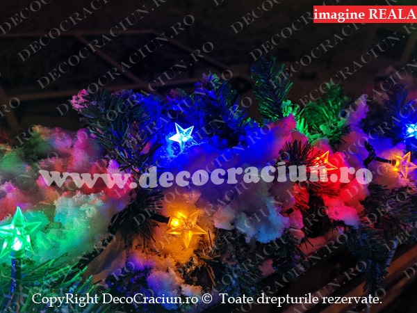 Ghirlanda artificiala brad craciun 50 leduri colorate decor stelute 2,7m lungime