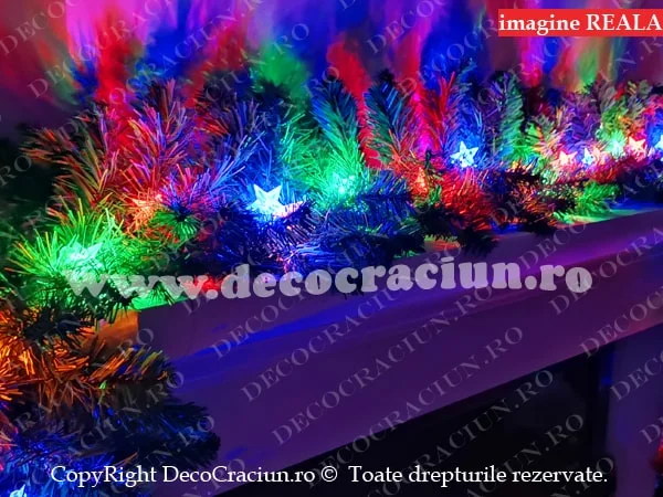 Ghirlanda artificiala brad craciun leduri colorate decor stelute 2,7m lungime interior si exterior