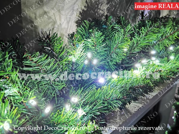 Ghirlanda artificiala brad craciun 180 leduri alb rece efect flash 2,7m lungime interior si exterior