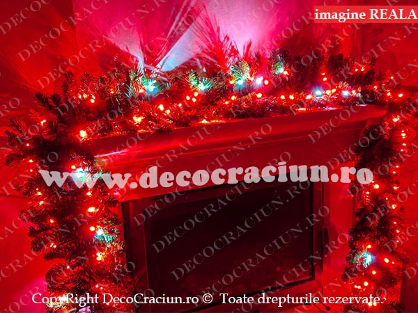 Ghirlanda artificiala brad craciun 2,7m lungime leduri rosii efect flash