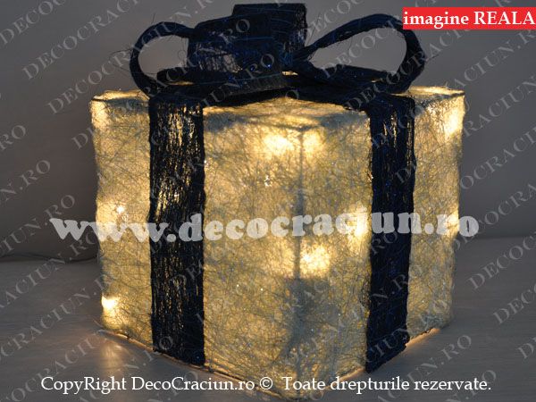 Decoratiuni Craciun cadou albastru cu leduri