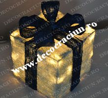 Decoratiune de Craciun cadou cu funda albastra iluminat cu leduri
