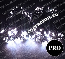 Instalatie luminoasa Craciun exterior IP65 leduri alb rece 20m cablu negru cauciucat
